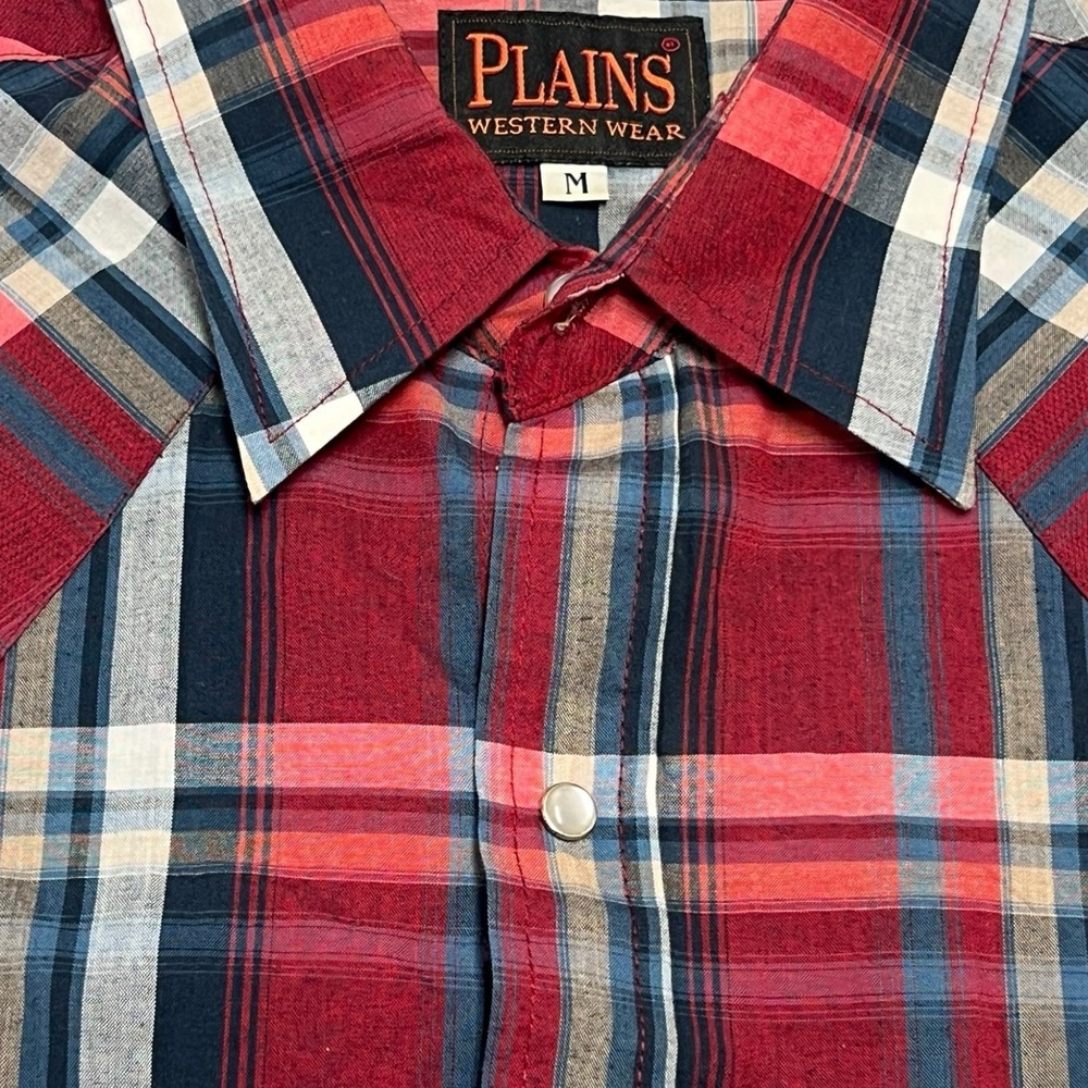 Vtg Plains Western Wear‎ Shirt Men's Medium Plaid Pearl Snap Short Sleeve - Picture 3 of 6